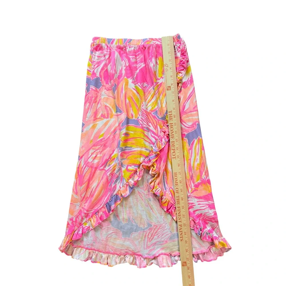 Lilly Pulitzer Girls Pink Tropical Palm High-Low Maxi Skirt Crop Top Set L 8-10